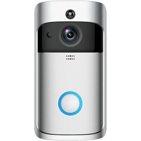 Caméra de sonnette vidéo étanche IP65 sans fil, conversation bidirectionnelle, détection de mouvement PIR, vision nocturne, argent (1/2)