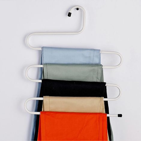 Portant à pantalons multifonctionnel, 5 niveaux antidérapants, en forme de S, capacité de charge de 20 kg, gain de place dans l'armoire, blanc FO (1/5)