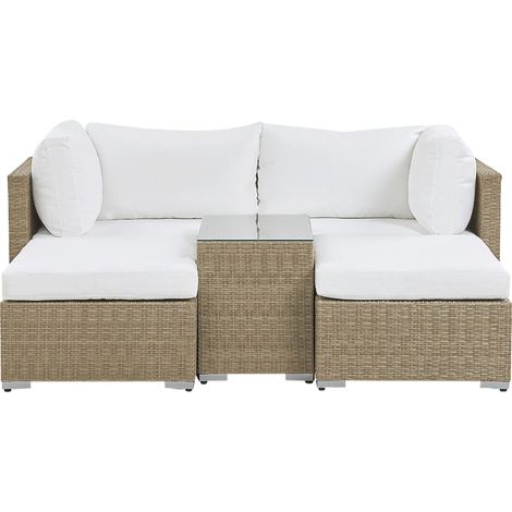 Garden Lounge Set with Table 2 Seater NOTO Modular PE Rattan Light Brown (1/5)