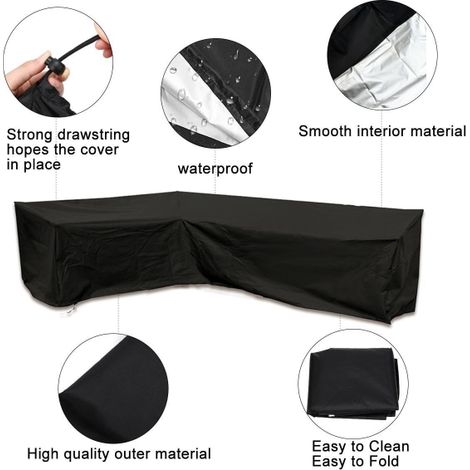 Protection mobilier extérieur housse pour canapé d'angle noir (sans housse imperméable 210x270x85x90cm) (1/5)