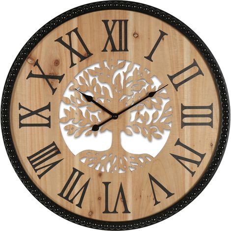 Orologio da parete in MDF con disegno ad albero, stile rustico