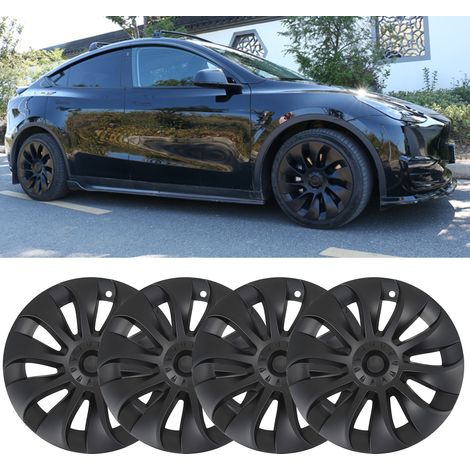 (T04) (Video verfügbar) 4 mattschwarze Radkappen für 20-Zoll-Felgen des Tesla Model Y (20-Zoll-Cyclone-Modell, unmarkiert) (Übergröße) (Übergröße) (1/5)