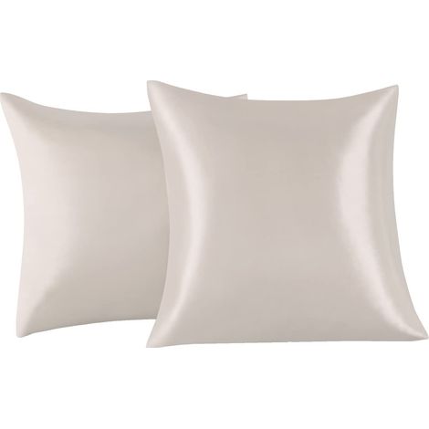 Lot de 2 Taies Oreiller en Satin 65 x 65 cm, Oreiller Satin Beige, Satinées Housse d'oreiller Doux Prend Soin de Votre Peau et Antichute de Cheveux (1/5)
