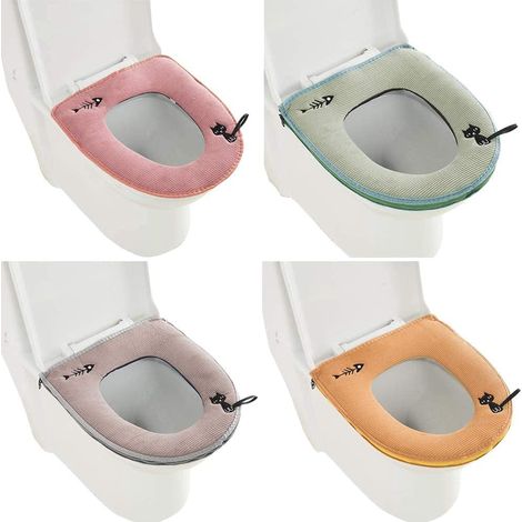 Fundas universales para asiento de inodoro con cremallera Hengweiuk, 2/4 piezas, gruesas, antibacterianas, lujosas con asa para colgar, súper cálidas, lavables (multicolor) (1/5)