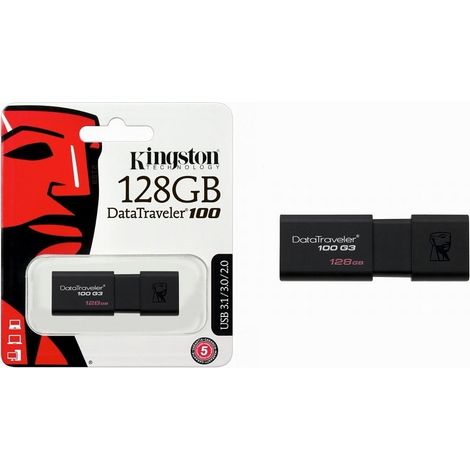Trade Shop - PEN DRIVE KINGSTON 128 GB DATATRAVELER 100 USB TECHNOLOGIE 3.0/3.1/2.0 GX/128GB - (1/4)
