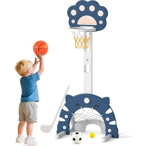 COSTWAY 3 in 1 Canestro da Basket per Bambini, con Canestro Calcio e Golf, Cerchio Rimovibile e Pieghevole, Set da Gioco Regolabile per Interno ed Esterno, 3 Anni+ (Blu Scuro)
