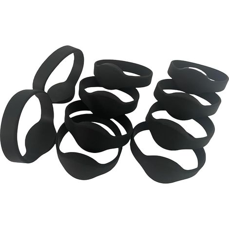 Lot de 10 bracelets en silicone RFID 13,56 MHz, NFC M1 Classic 1K, compatibles avec contrôle d'accès en lecture et inscription, noir (1/5)