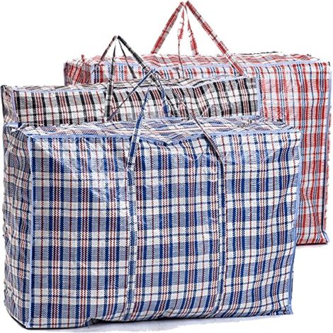 Lot 3 Sacs Rangement Extra-Larges Réutilisables Plastique Durable - Fermeture Éclair Pliables - Idéal pour Déménagement Garde-robe Noël