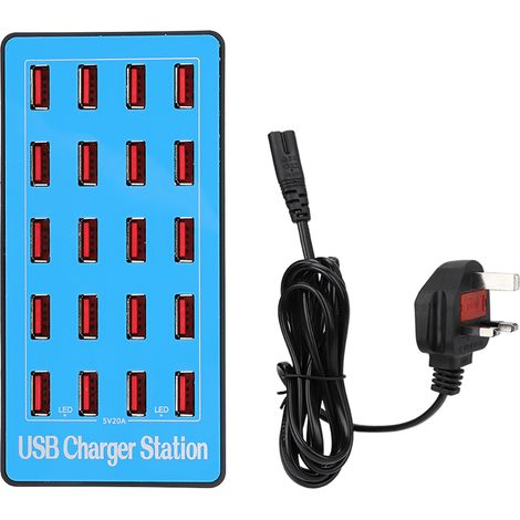 Station de charge USB 20 ports 20A 5V multi-protection, concentrateur USB grande puissance, prise UK, chargeur multiprise (1/5)