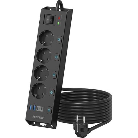 Multiprise 4 Prises avec USB C, Multiple Prise 4 USB avec 5 Interrupteurs Individuelles, Multiprise Electrique Parafoudre 1050J, Cordon 2M (1/5)