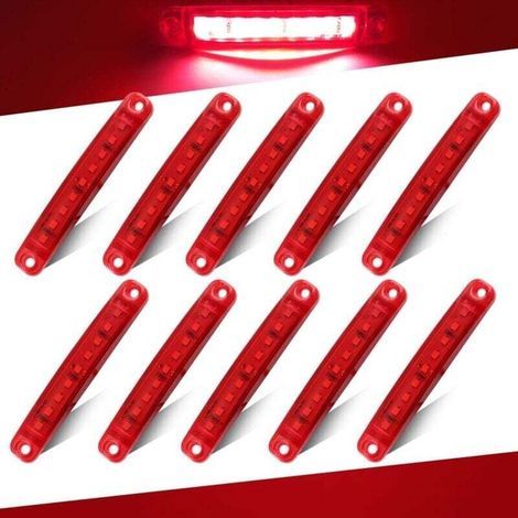 Pack of 10 red side marker lights, 24V, 9.9cm (3.9in), 9 LEDs, LED side marker lights, rear lights for trucks and trailers, front and rear marker/warning lights, waterproof (1/4)