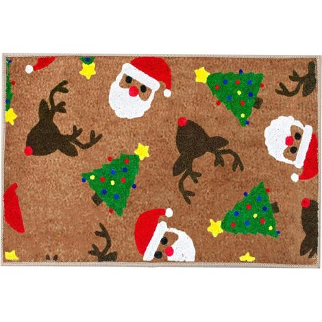 Alfombra con estampado de gorro y letras navideñas, ideal para la entrada del dormitorio o como un divertido felpudo (C, 40 x 60 cm)