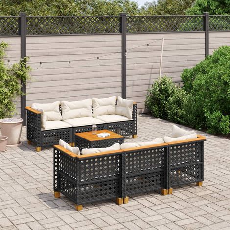 Set de sofás de jardín 7 pzas con cojines ratán sintético negro vidaXL (1/5)