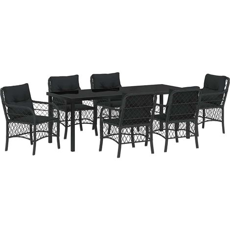 Maison Exclusive - Set da Pranzo per Giardino con cuscino 7 pcs Nero polyrattan