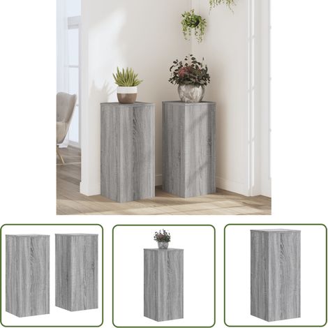 The Living Store Pflanzenständer 2 Stk. Grau Sonoma 30x30x70 cm Holzwerkstoff - Blumenständer - Pflanzenständer - Indoor Pflanzenst&xfcnder - Holzwerkstoffmöbel - Wohnzimmerdekoration (1/5)