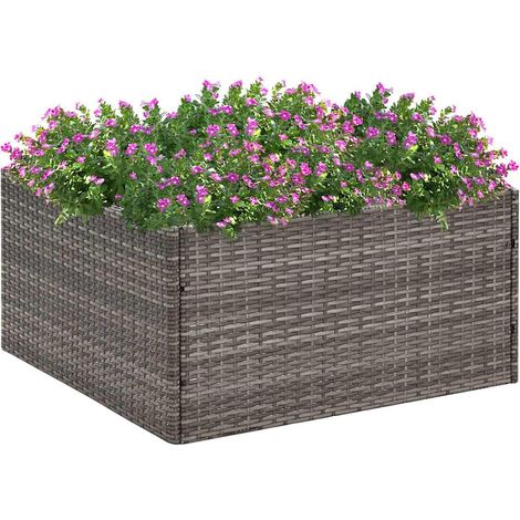 Jardinière de jardin - Balconnière à fleurs Gris 80x80x40 cm Résine tressée BV384311 - BonneVie (1/5)