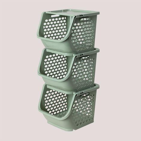 Sklum – Set de 3 paniers de rangement en polypropylène – Dimensions 72x29,5x33 cm – Résistant aux aliments aqueux et acides – Design ventilé pour fraîcheur (1/5)