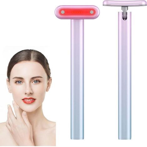 pair Masseur facial 4 en 1, baguette de luminothérapie rouge pour le visage et le cou, appareil anti-âge facial à microcourant EMS, masseur oculaire portable pour lifter et raffermir la peau, outil de (1/4)