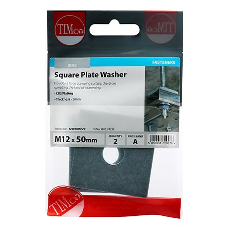 TIMCO Square Plate Washers Silver - M12 x 50 x 50 x 3