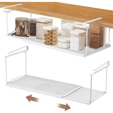 Panier de Rangement sous Étagère Extensible, Panier de Rangement Suspendu en Acier au Carbone, Tiroir Suspendu sous Étagère pour Cuisine, Bureau (1/4)