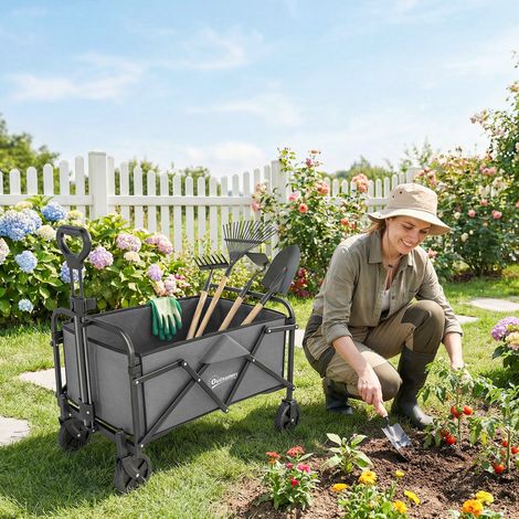 Gartenwagen, faltbarer Geländewagen, 66 l Fassungsvermögen, 68 kg Tragkraft, verstellbarer Griff, 81 x 45 x 89 cm, Grau