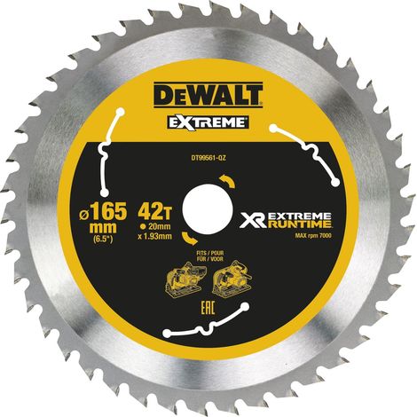 Lame de Scie circulaire, 1 pièce, 165/20 mm 42 WZ/FZ, dt99561 de QZ Noir/Jaune (1/2)