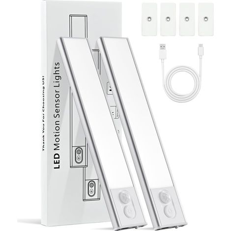 Iluminación debajo de los gabinetes, iluminación magnética debajo de los gabinetes, luz LED inalámbrica regulable con sensor de movimiento para armario, luces recargables para gabinetes de 1100 mAh, l (1/5)