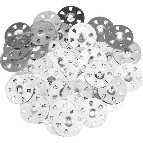 Confezione da 100 rondelle isolanti in ferro zincato da 35 mm di diametro per giunti fissi di fissaggio per pannelli in cartongesso e termoisolanti (1/5)