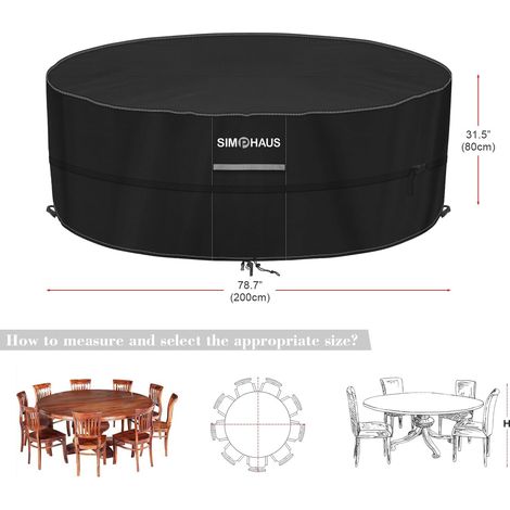 Table de Jardin Ronde Housse Imperméable Anti-UV Oxford Résistante Protection Extérieur Diamètre 190cm Hauteur 80cm
