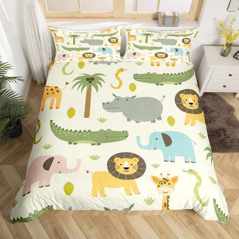 Kinder Bettwäsche Set 200x200cm mit Wildtieren, 3D-Druck, Mikrofaser
