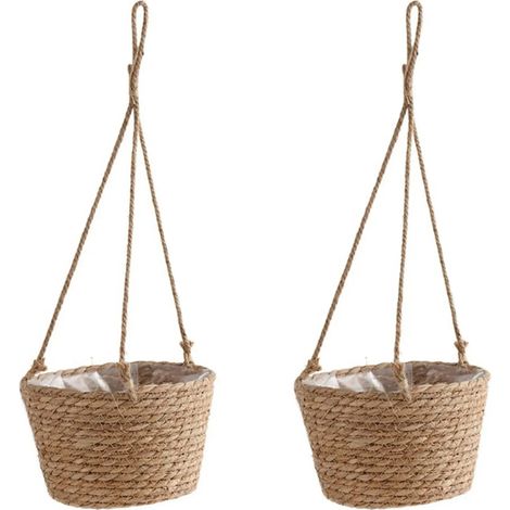 Jardinire suspendue en macram pour le jardin 2 paniers en jute (1/5)