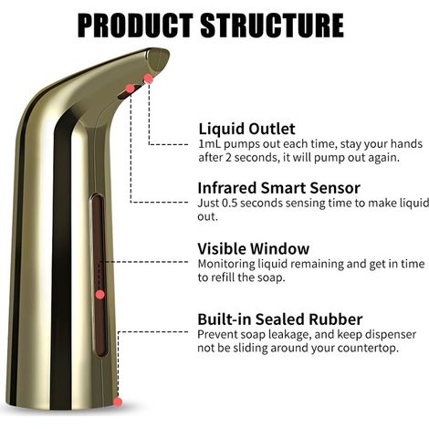 Dispenser automatico di gel igienizzante mani in schiuma, a parete, senza necessità di foratura, 300 ml, dispenser multifunzionale ricaricabile con display LCD, 3 impostazioni regolabili, adatto per b (1/5)