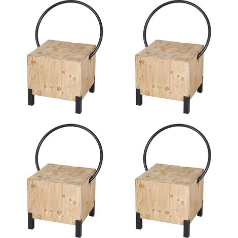 Set 4x sedie sala pranzo soggiorno industriale HHG-601 84x60x50cm legno abete naturale ferro nero