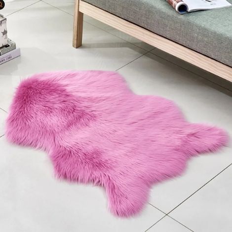 Tapis en fourrure synthétique rose, 40x60 cm, pour salon ou chambre – Peau de mouton artificielle décorative, Cappuccino (1/2)