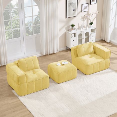 Divano angolare modulare con pouf, senza montaggio, giallo DESVIAE (1/5)
