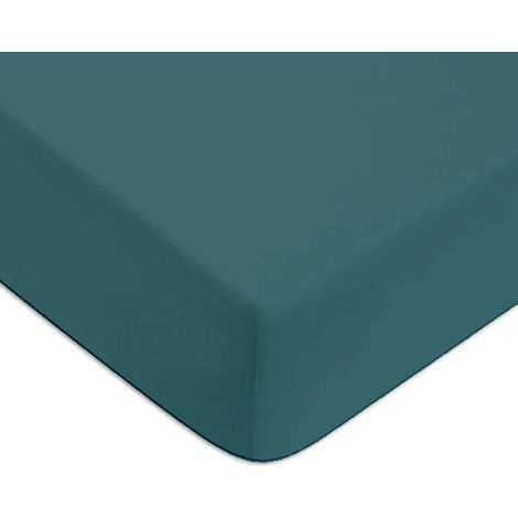 Drap housse en coton 57 fils uni bonnet 25cm canard 140x200cm (1/5)