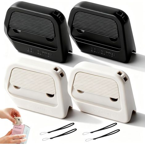 Juego de 4 cortadores para papel de regalo, cuchilla telescópica de cerámica, minicuchillo con imán y cordón, abrecajas seguro para cajas, cintas y envoltorios (blanco y negro) (1/5)