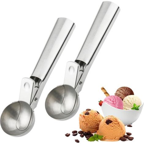 Cuchara de 2 piezas, Cuchara para helado de acero inoxidable, Cuchara de acero inoxidable, Mango antideslizante, puré de patatas, fruta, Plateada (1/5)