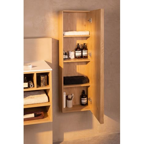 Colonne salle de bain suspendue ELOIZ L35 x H120 x P24 cm  couleur chêne clair