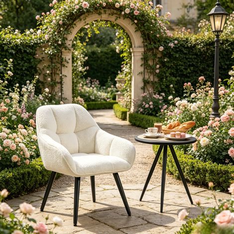 Sillón de relax tapizado color crema con patas metálicas (1/4)
