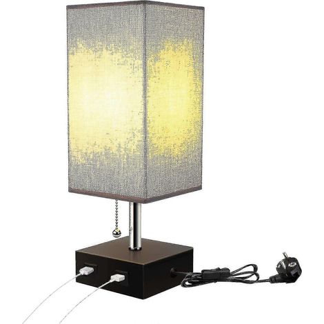 Lampe de chevet E27, lampe de table avec fermeture éclair, abat-jour carré en tissu gris, 2 ports USB, lumière douce, compatible avec une table de chevet, un bar, une chambre, un salon, un hôtel, un c (1/5)