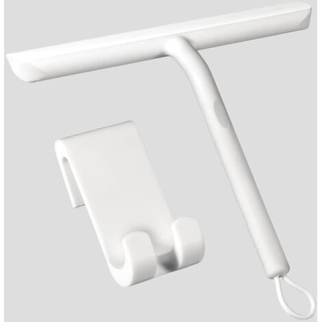 BUNTHAUS Raclette de Douche Nettoyage Sans Traces pour Porte en Verre, Salle de Bain avec Support 21cm Blanc, Silicone pour Vitre de Voiture, Miroir (1/5)