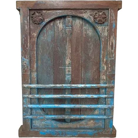 Ventana de madera acabado artesanal marrón 90x11x131h cm