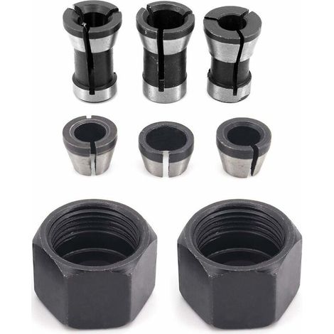 Mandrino HSS per trapani e fresatrici – Set di 6 punte (6 mm, 6,35 mm, 8 mm) + 2 dadi – Adattatore universale per la lavorazione del legno