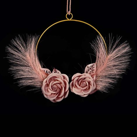 ETM Decoro Cerchio 2 Fiori D 20 / 25 Cm Rosa