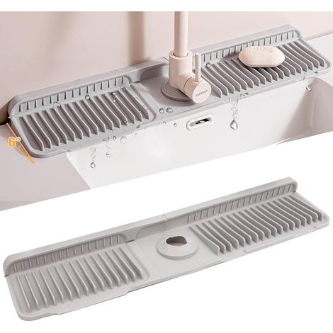 Alfombrilla de silicona para grifo, protector antisalpicaduras para fregadero de cocina, bandeja antigoteo para grifo, almohadilla de secado para encimera de cocina y baño (gris, 60 cm)