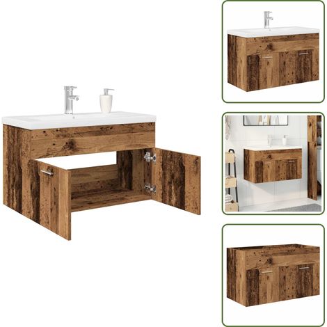 vidaXL Meuble lavabo avec bassin et robinet intégrés vieux bois