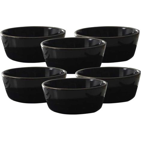 Set de 6 bols noires en céramique avec liseré doré (Ø14 cm) - EBENE