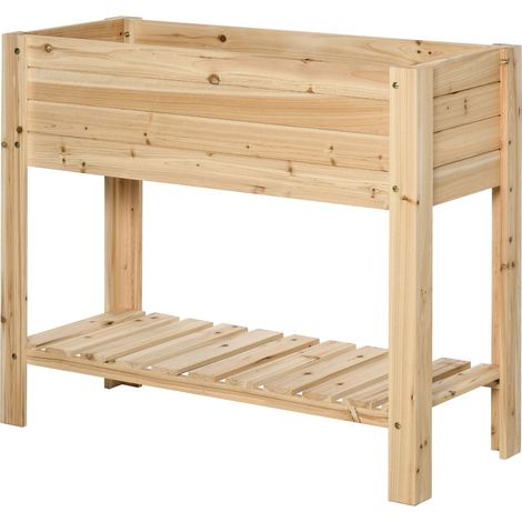 Outsunny Wooden Raised Garden Bed Plant Stand Box with Clapboard 100 x 40 x 84cm