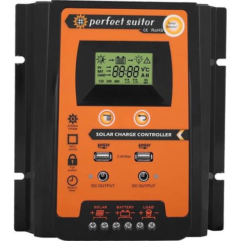 Contrôleur de charge solaire Panneau solaire Régulateur de batterie Double écran LCD USB 12V/24V 50A MPPT(50A) (1/2)